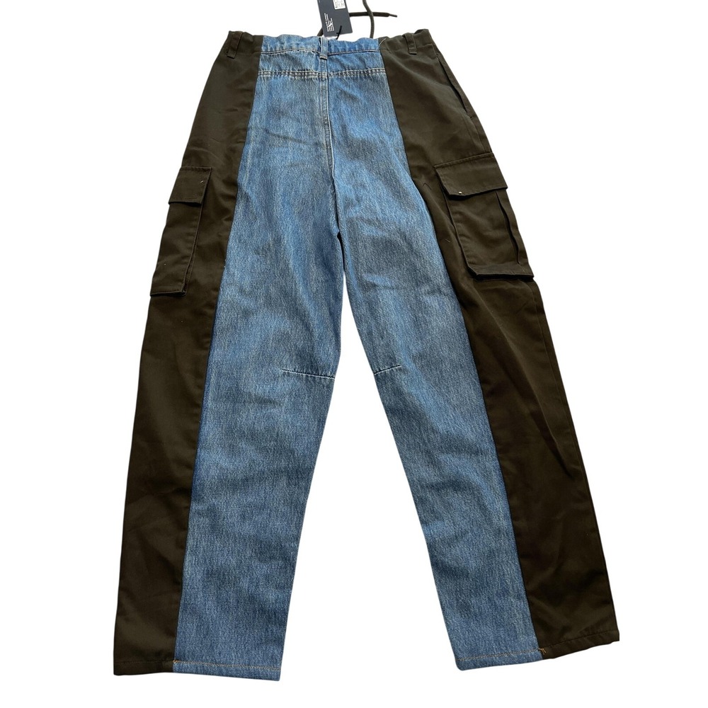 Future Collective Pants Womens 6 Blue Denim Olive Cargo Colorblock Utility - Picture 7 of 8